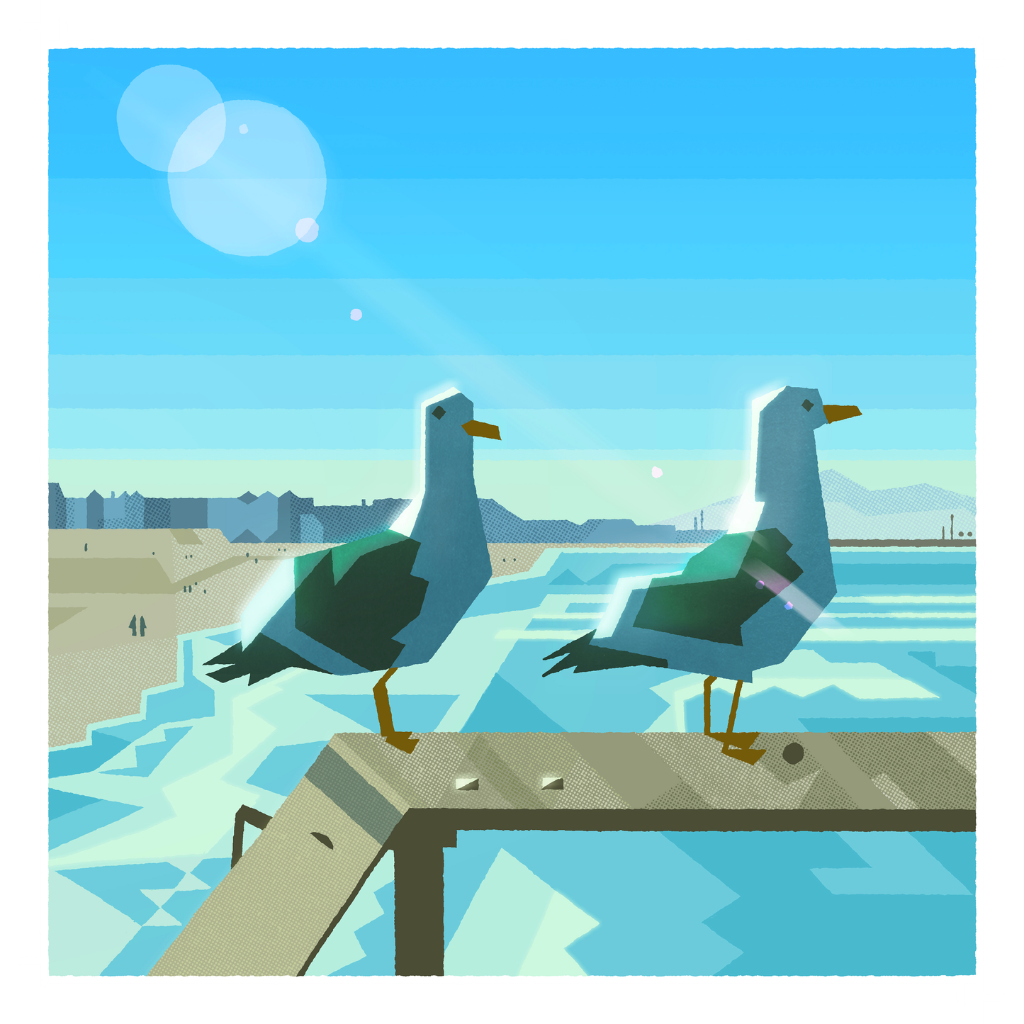 Seagulls on the Pier Art Print